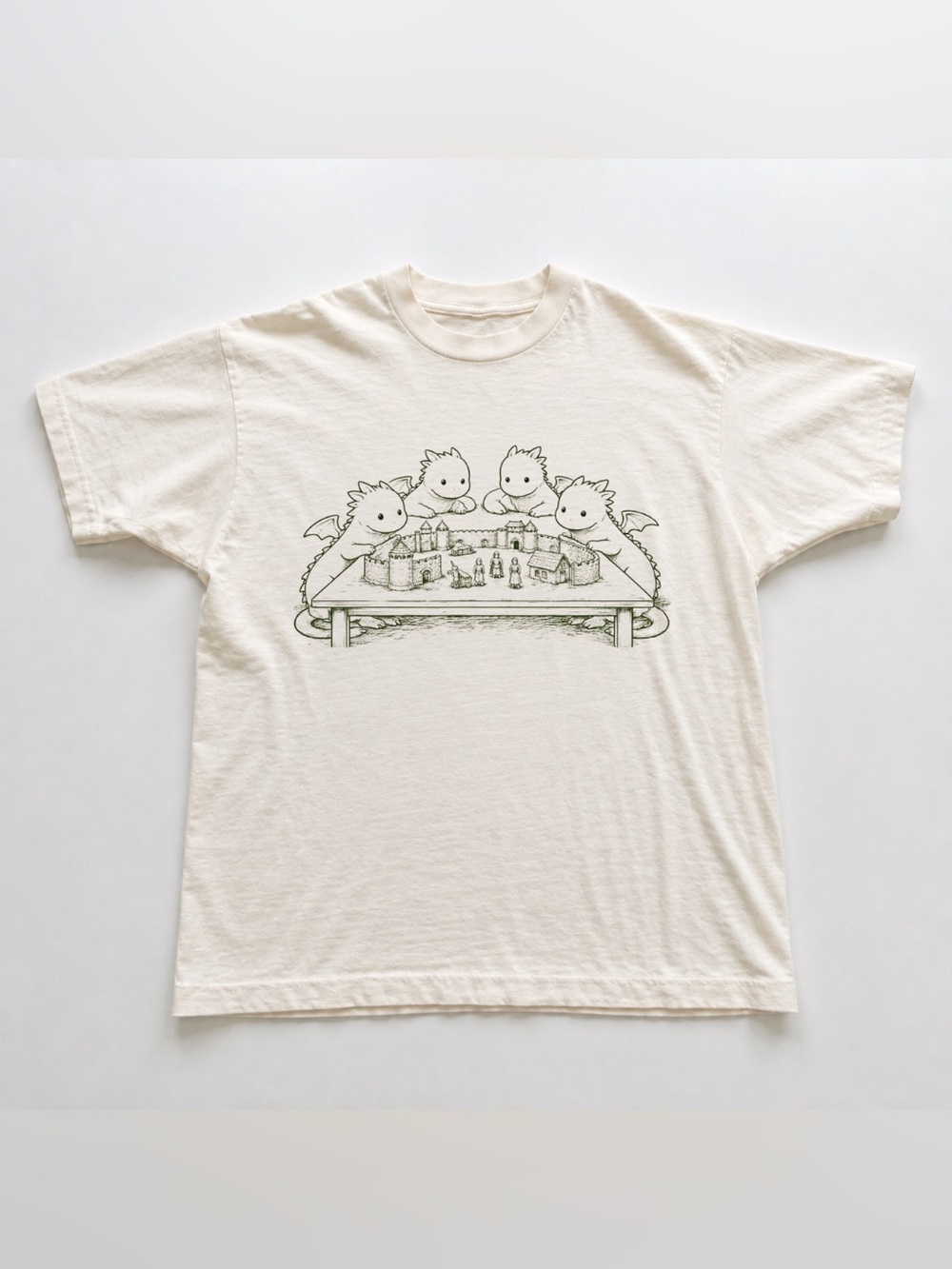 Classic Off White Dragons Playing Castle T-Shirt - Unbranded